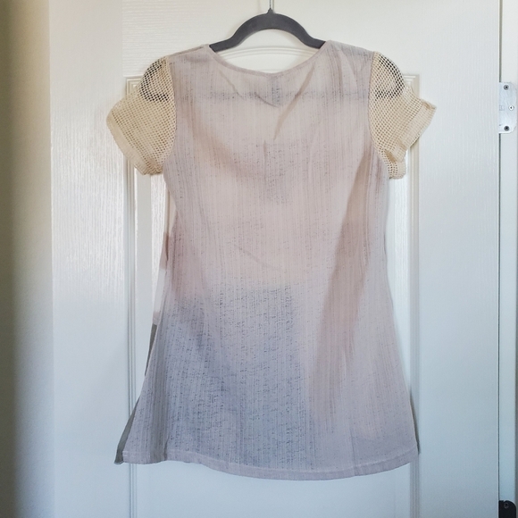 Sacred Threads Unique Sheer Patchwork Netting Neutral Boho Hippie Top Size Small - Picture 8 of 11